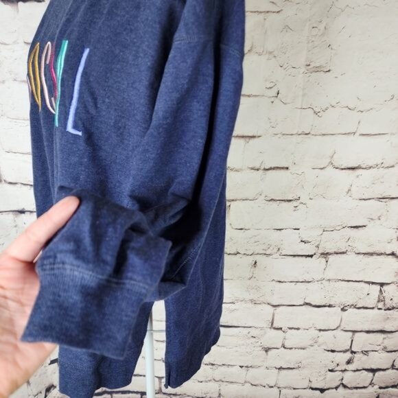 Wildfox Embroidered Social Navy Crew Neck Sweatshirt Size M - Picture 6 of 9